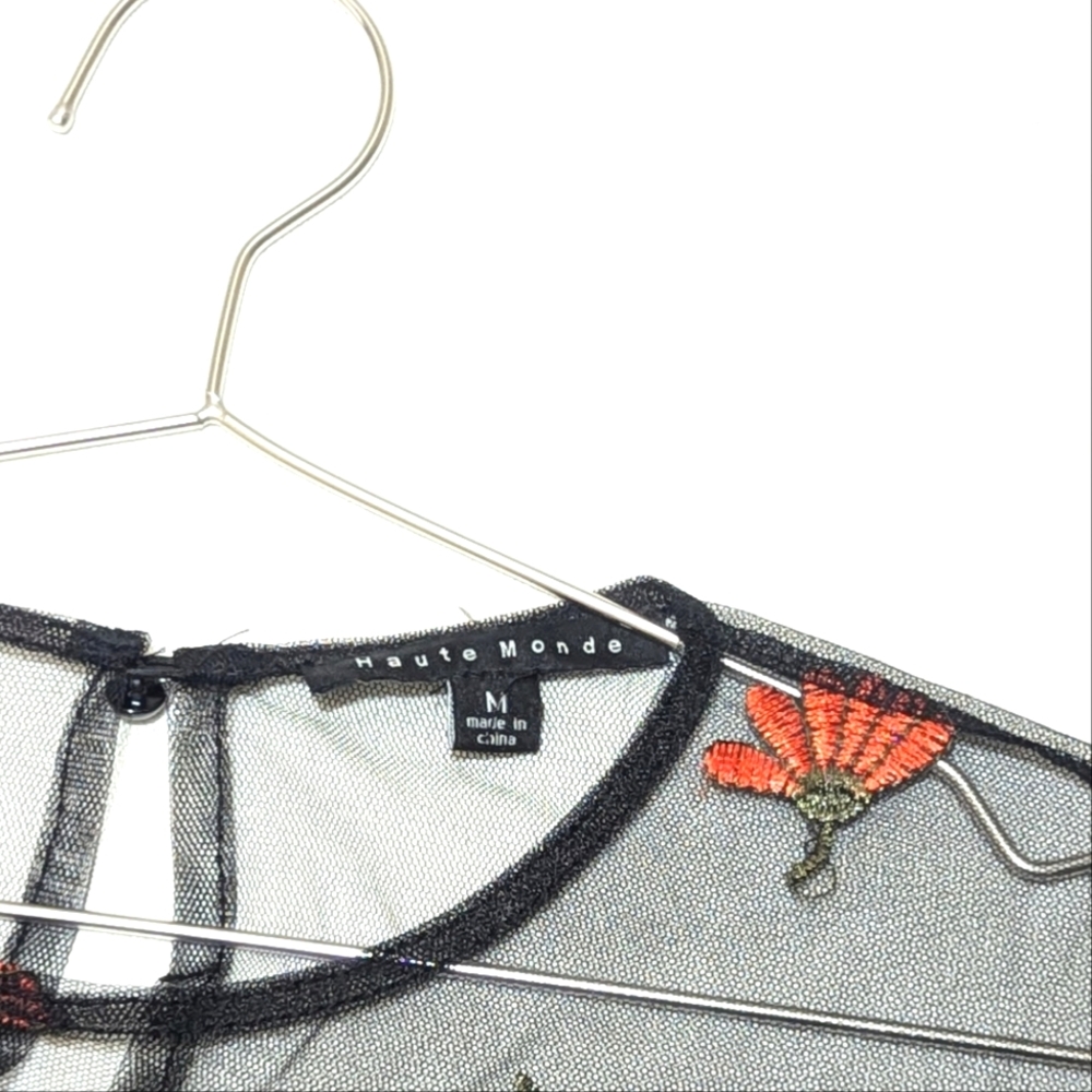 Haute Monde Black Floral Embroidered Blouse - Picture 6 of 7